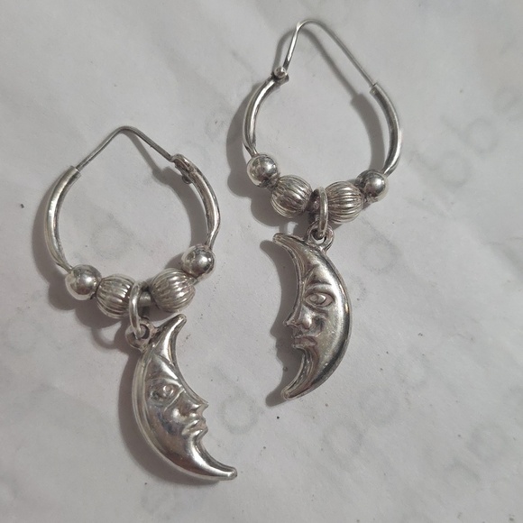 Jewelry - Vintage 925 Moon Hoop Earrings